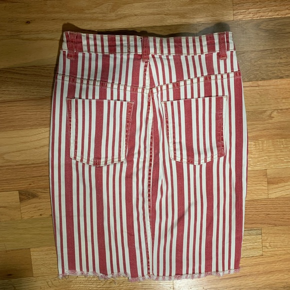 Free People red and white striped denim skirt 25” - Picture 3 of 6